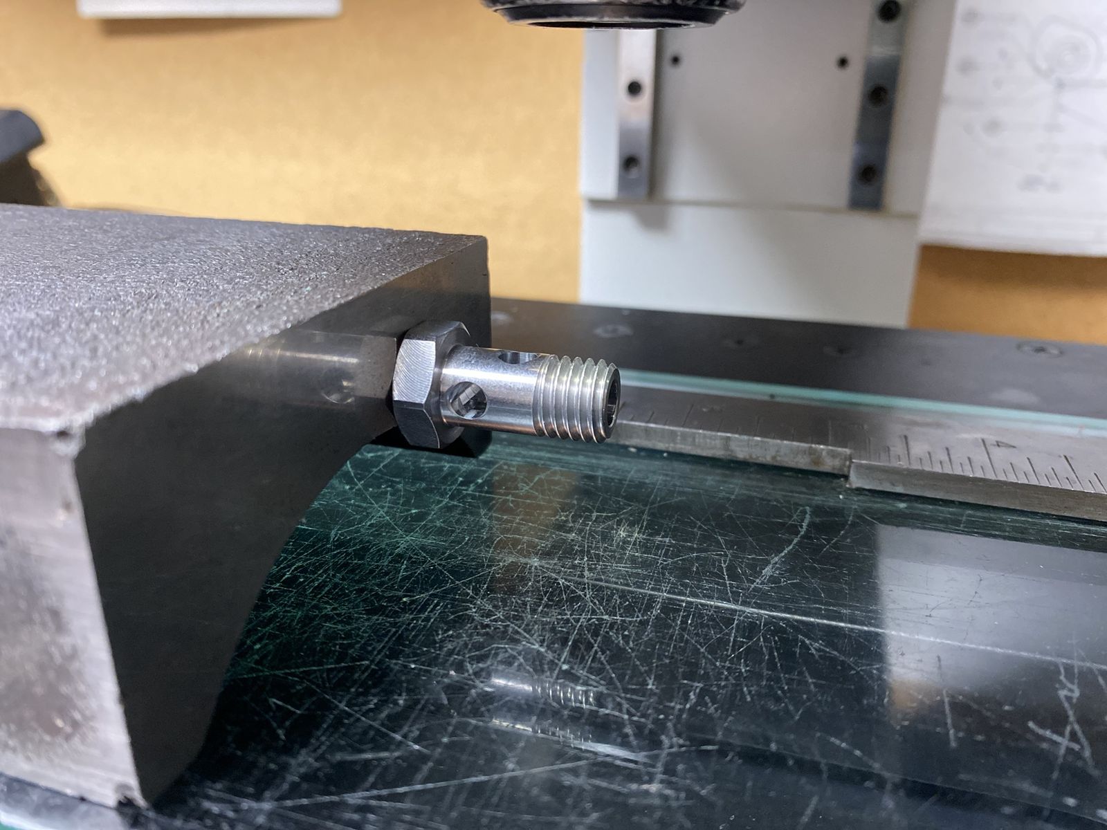Banjo bolt set up on the optical comparator